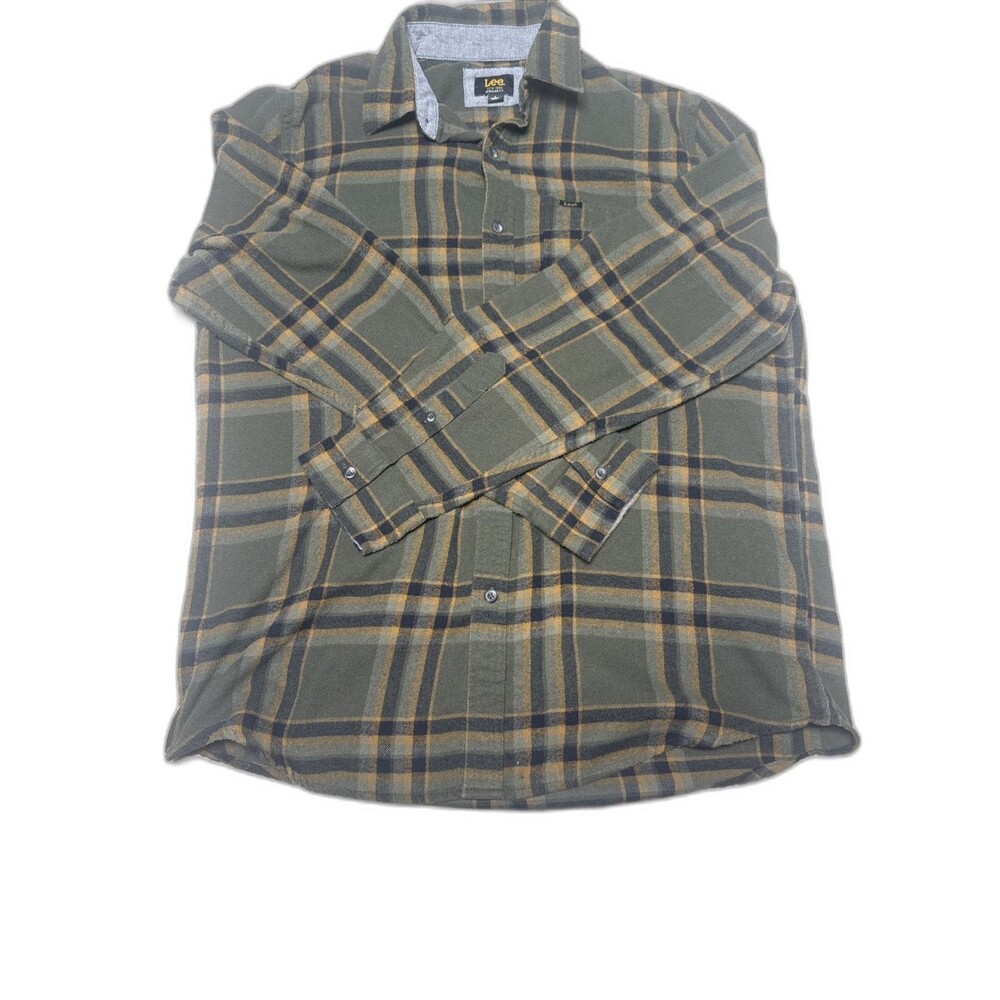 Lee Flannel Regular Fit Mens Size Large Plaid Button Up Green Collar New